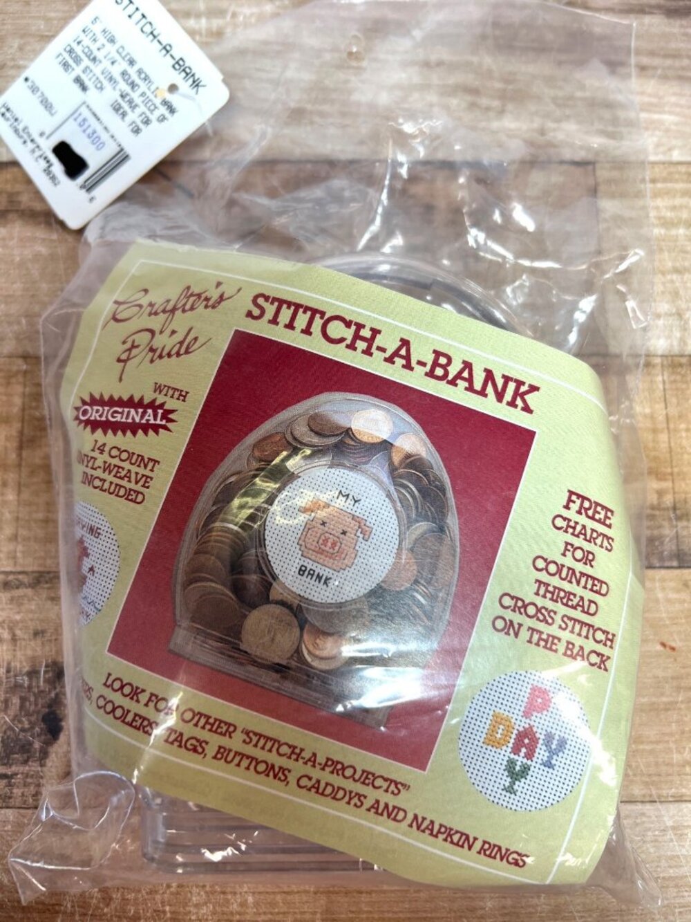 RARE Crafters Pride Stitch-A-Bank Kit With 14-Count Vinyl-Weave Acrylic Bank